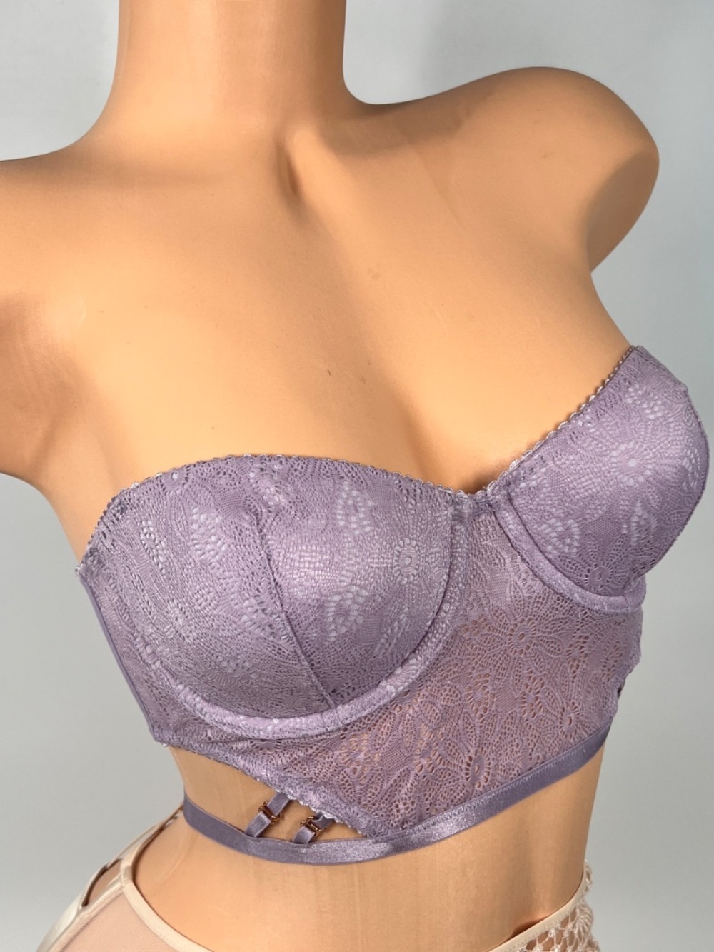 Victoria's Secret Very Sexy Long Line Lilac Lace Bustier Bra 32D NEW - Picture 7 of 16